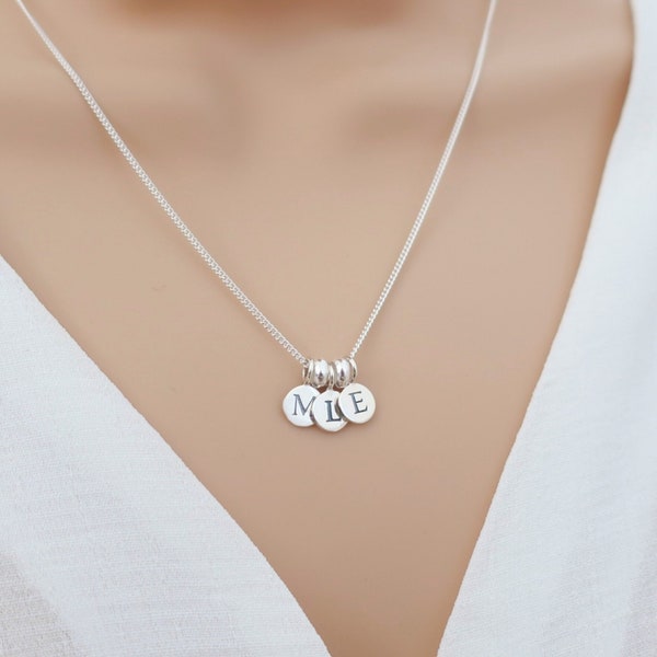 Sterling silver initial necklace, 2 3 4 two three four multiple initial necklace, double triple initial, personalized letter disc necklace