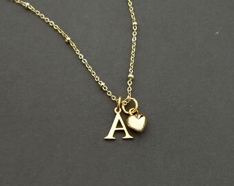 Gold initial & heart personalised necklace jewellery, dainty initial necklace gold, monogram letter necklaces for women 9k gold sterling