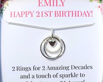21st Birthday gift idea for her, 21 21st birthday necklace gift for daughter friend girl, personalised 21st gift jewellery, sterling silver