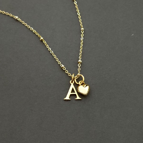 Gouden initiaal & hart gepersonaliseerde ketting sieraden, sierlijke eerste ketting goud, monogram letter kettingen voor vrouwen 9k goud sterling