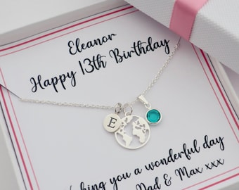 Personalized 13th birthday necklace jewelry gift, initial birthstone necklace,13 13th birthday gift girl granddaughter daughter sister niece