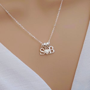 Dos 2 collares iniciales de plata de ley, joyas de collar de corazón personalizado con doble inicial, collar de nombre inicial para niños para mamá