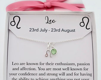 Collar con colgante de Leo en plata de ley, collar con horóscopo del signo del zodíaco, joyería, collar con piedra de nacimiento de cumpleaños de julio y agosto, regalo de joyería