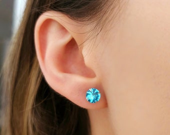 Birthstone earrings sterling silver, birthstone jewellery, small dainty birthstone stud earrings for women, ear studs,christmas gift for her