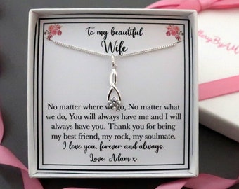 Valentines day gift for her wife, wife necklace jewellery gift, birthday anniversary gift, valentine's day, sterling silver cubic zirconia