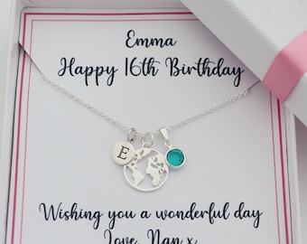 16th birthday gift for girl her sweet 16th birthday, personalised 16th necklace birthday jewelry, birthstone initial, sterling silver,sister