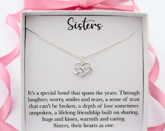 Sister necklace sterling silver, sister christmas gift, sisters jewelry, birthday gift for sister, sister gift, heart necklace for sister