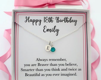 18th birthday necklace jewellery gift for girl her 18th daughter niece sister, personalised sterling silver birthstone initial necklace gift