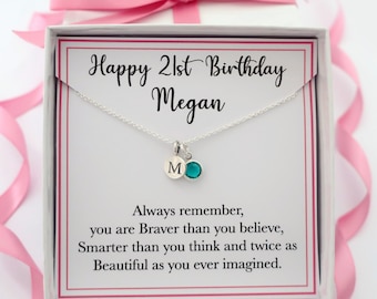 21st birthday gift for her daughter girl, 21st birthday necklace jewelry, 21 21st jewelry gift, birthstone initial necklace sterling silver