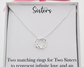 Sisters necklace, sister jewellery birthday gifts for sister, necklace for sister, double circle two ring eternity necklace, sterling silver