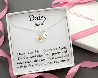 Daisy necklace, gold daisy flower charm pendant necklace jewelry, April daisy birth flower necklace jewelry,personalised April birthday gift