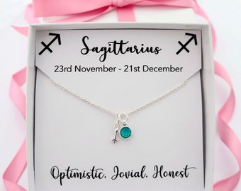 Sterling silver sagittarius pendant necklace, zodiac star sign horoscope necklace jewelry,December birthday birthstone necklace jewelry gift
