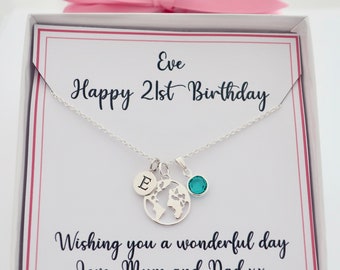 21st birthday gift, 21st gift for girls her sister best friend, personalised birthstone initial 21 21st birthday necklace jewelry, sterling