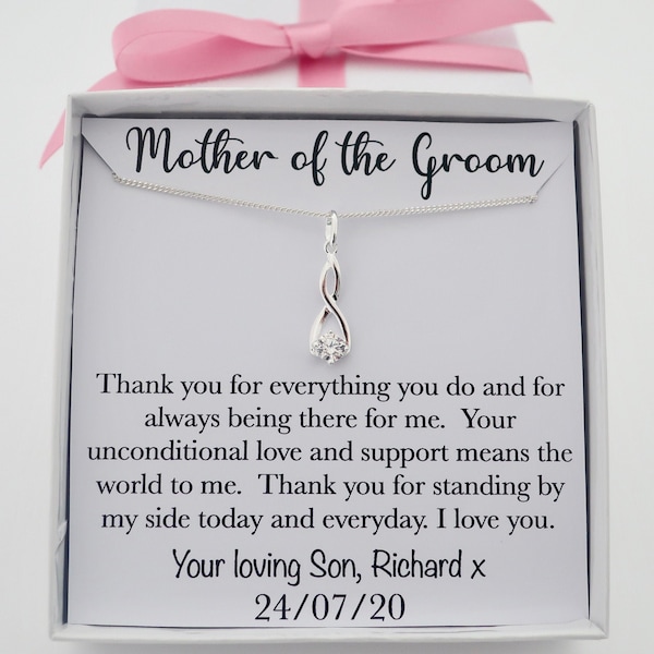 Mother of the Groom necklace jewery gift from son groom for mom of groom gift, mom wedding day necklace jewelry gift, sterling silver