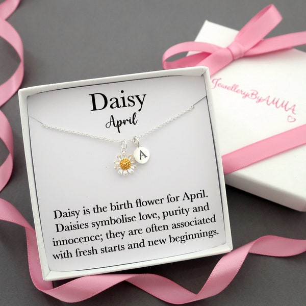 Daisy necklace, gold daisy flower charm pendant necklace jewelry, April daisy birth flower necklace jewelry,personalised April birthday gift