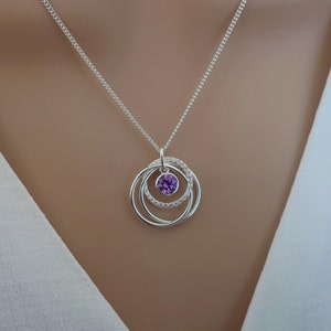 Amethyst necklace jewelry, February birthstone necklace sterling silver, personalised initial necklace, February birthday jewellery gift