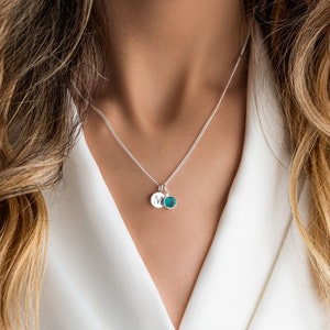Sterling silver birthstone necklace, personalized birthstone jewelry, initial birthstone gemstone personalised necklace, birthday necklace
