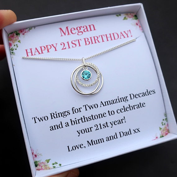 21st birthday necklace jewelry gift for girl her, 21 21st Birthday gift idea, personalised 21st gift birthstone jewellery, sterling silver
