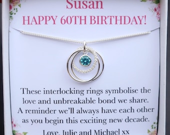 60th birthday necklace gift for her, 60th birthday gift for women sister mum, 60th birthday jewellery, 60th birthstone gift,Sterling Silver