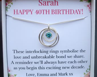 40th birthday necklace gift for her, 40th birthday gift for women friend sister,40th birthday jewellery,40th birthstone gift,Sterling Silver