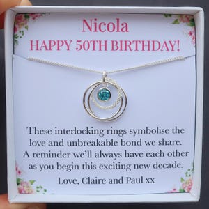 50th birthday necklace gift for her, 50th birthday gift for women friend mum, 50th birthday jewellery, 50th birthstone gift,Sterling Silver