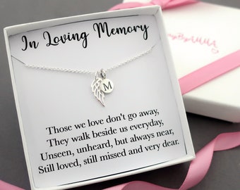 Angel wing necklace jewellery sterling silver, memorial remembrance necklace jewelry gift, personalised bereavement sympathy grief gift