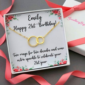 Regalo de cumpleaños número 21 para su amiga hija, regalo de joyería de collar de cumpleaños 21, regalo personalizado 21 para hermana, idea de regalo número 21 de oro