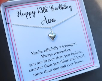 13th birthday gift girl for her, 13th birthday necklace jewellery, 925 Sterling Silver, 13 13th birthday gift for  daughter, heart necklace