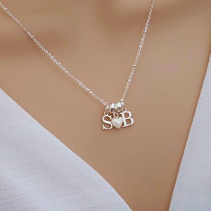 Regalo de joyería de collar para parejas, collar de doble inicial y corazón de plata de ley, 2 dos joyas de collar personalizadas iniciales, regalo de novia