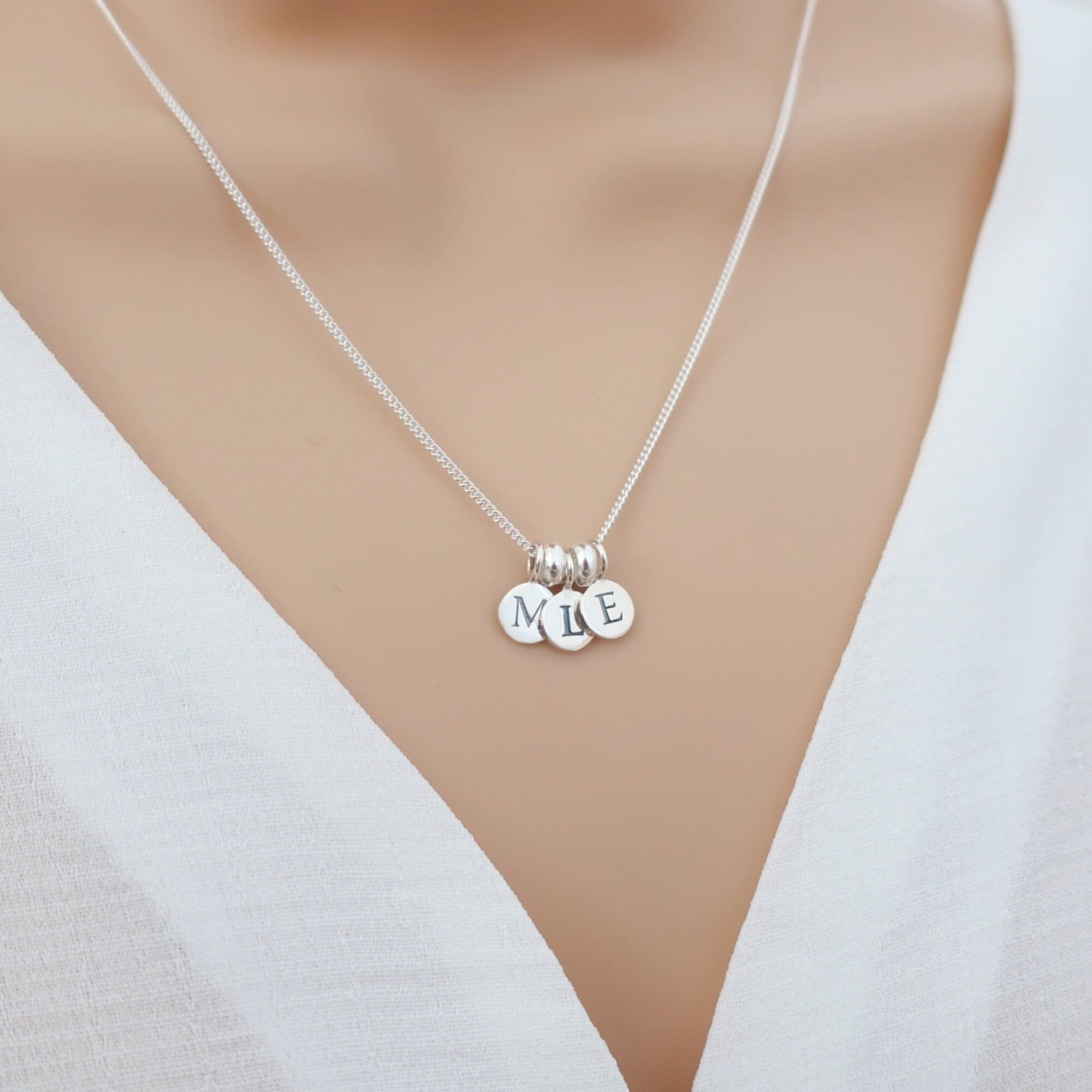 Sterling silver initial necklace, 2 3 4 two three four multiple initial necklace, double triple initial, personalized letter disc necklace