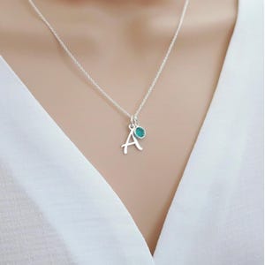 Colar com pedras de nascimento, joias de prata esterlina, colar personalizado, colar com iniciais e pedras de nascimento para mulheres e mães, colar com letras