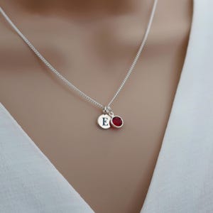 Garnet necklace jewelry, January birthstone necklace sterling silver, personalised initial & garnet necklace, January birthday jewelry gift