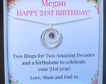 21st Birthday Gift Idea for Her, 21 21st Birthday Necklace Gift