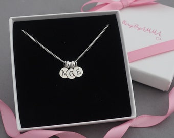Initial necklace sterling silver, personalised monogram name necklace jewelry, silver initial letter necklace,multiple initial disc necklace