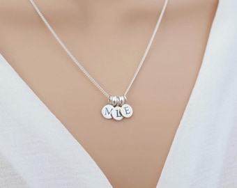 Initial necklace sterling silver, family necklace, 2 3 two three multiple initial necklace, double initial,personalized letter disc necklace