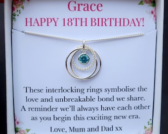 18th birthday gift girl necklace jewelry for her, personalised 18th 18 birthday gift for daughter niece, 925 Sterling Silver birthstone