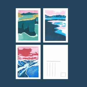 Set mit 3 Postkarten, süße Reisen, Linolschnitt