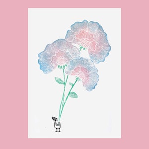 Le bouquet - linogravure, A3, illustration florale, fête des mères