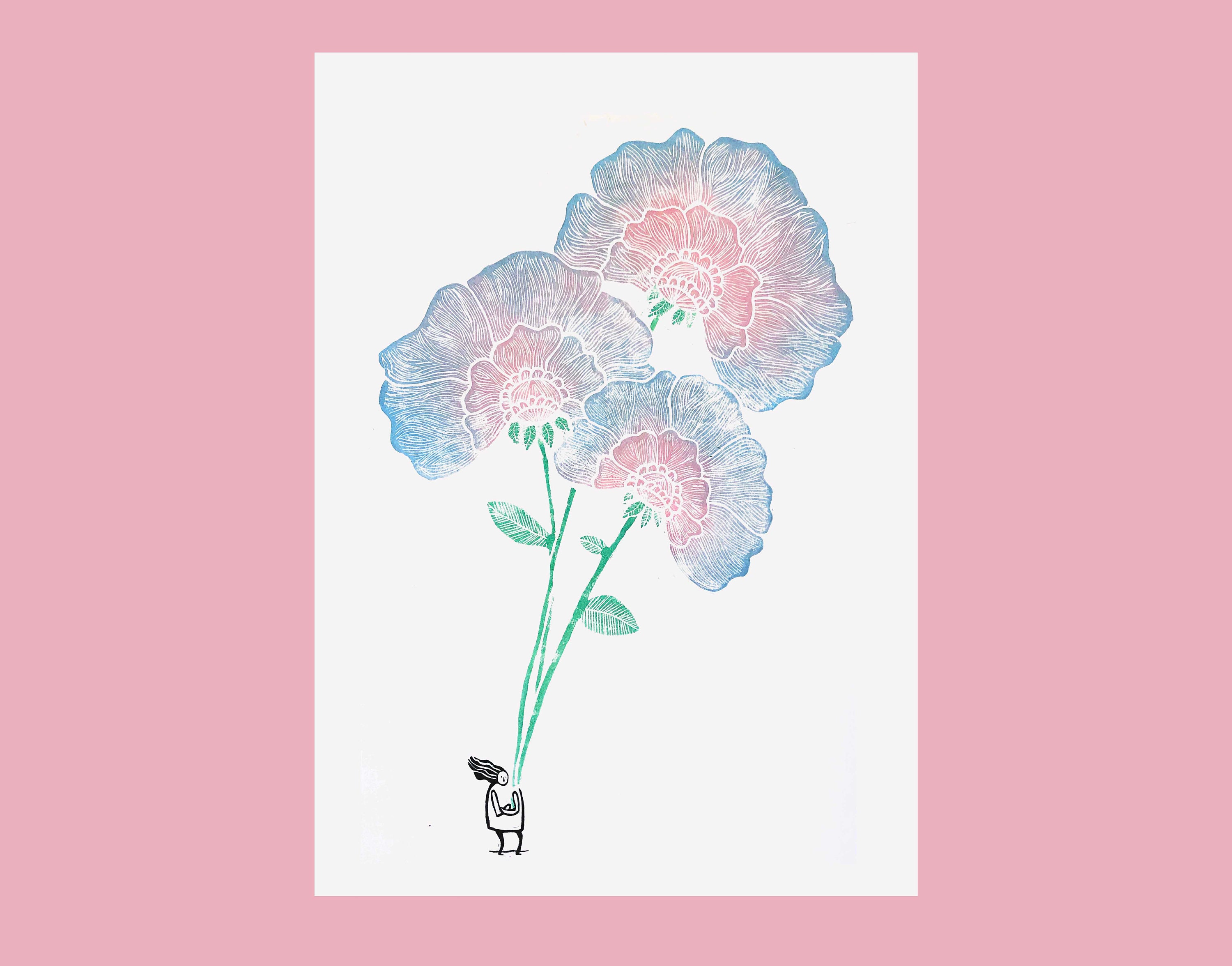 Le Bouquet - Linogravure, A3, Illustration Florale, Fête Des Mères