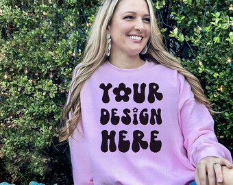Light Pink Gildan 18000 Mockup Pink Sweatshirt Mockup Bundle Gildan 18000 Pink Crewneck Mockup Pink Gildan Mockup Aesthetic Boho Mockup Fall