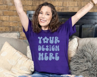 Team Purple Bella Canvas Mockup Purple T-Shirt Mockup Bella Canvas 3001 Team Purple T-Shirt Bella Canvas Mockup Bundle Diverse Model Mockup
