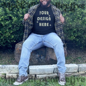 Black Bella Canvas 3001 Mockup Black Model Mockup Black Male Mockup T-Shirt Mockup Outdoors Mockup JPG PNG Tshirt Mockup Bundle Canva Mockup