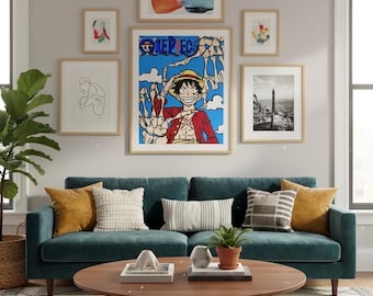 Hand Painted Luffy Anime Canvas Art – One Piece Acrylic Painting, Wall Decor