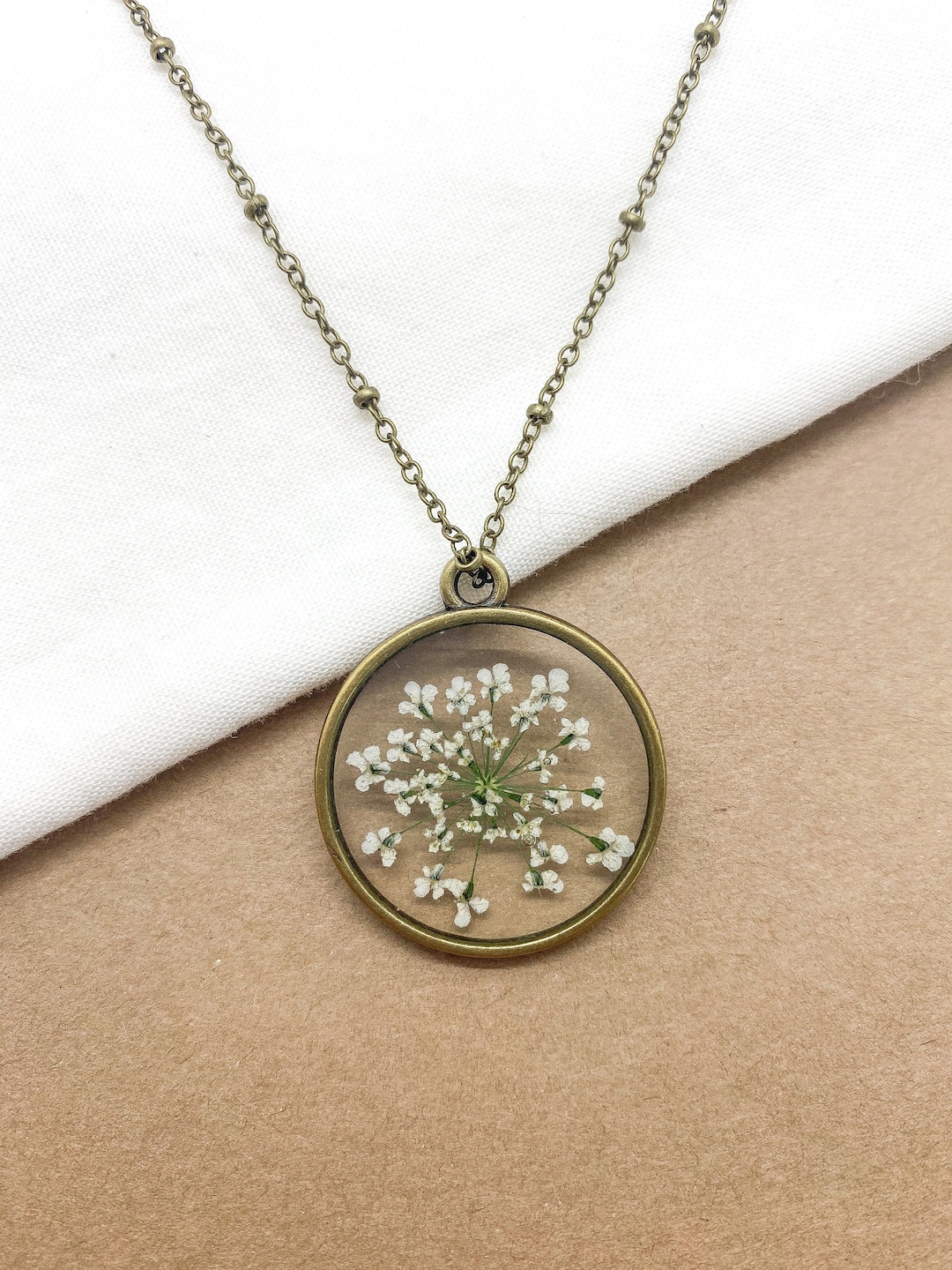 Pressed Flower Necklace for Women Queen Annes Lace Gift Etsy