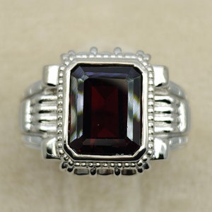 Natural Red Garnet Ring With 925 Silver, Men Ring.