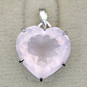 Natural Rose Quartz Heart Pendant Necklace, 925 Sterling Silver, 16x16 mm Gemstone, Healing Quarts Jewellery with Free Chain, Gift For Her.