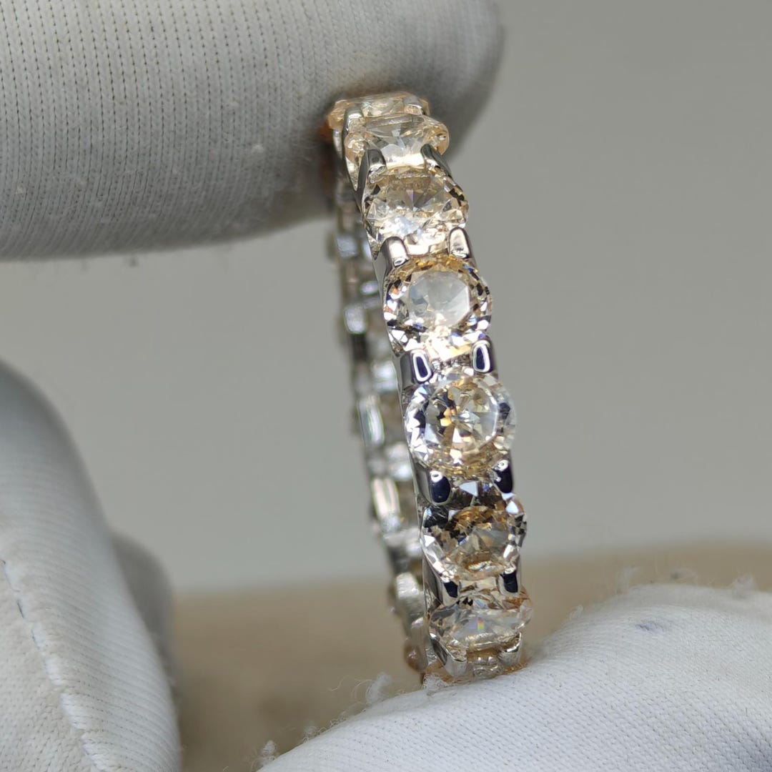 Pitch CZ Eternity Band Ring, 925 Sterling Silver, 3.83g, 4 Mm Round Cut ...