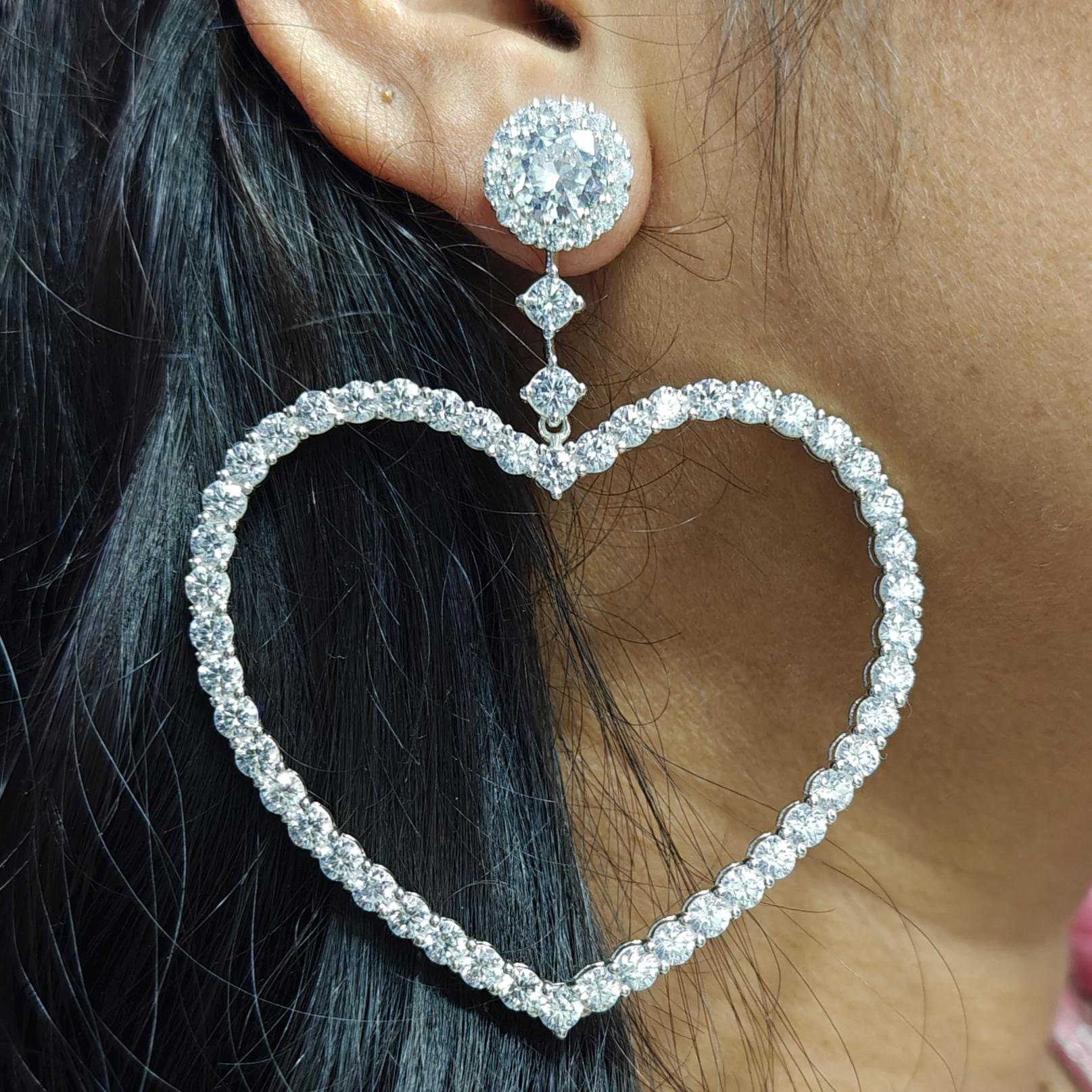 Design Spoo | Orecchini con note di cuore! Musica minimalista con zirconi, note di cuore per ragazze | Orecchini in argento 925
