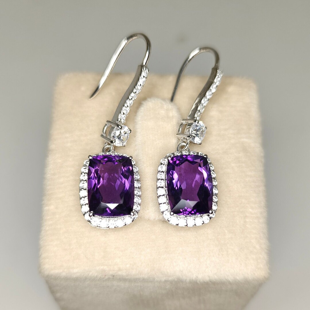 Orecchini pendenti in argento Sterling con gemma taglio marquise/a goccia, per donne e ragazze, ambra arancione, ambra verde, ametista viola, turchese blu e onice nero, Argento sterling, Ametista