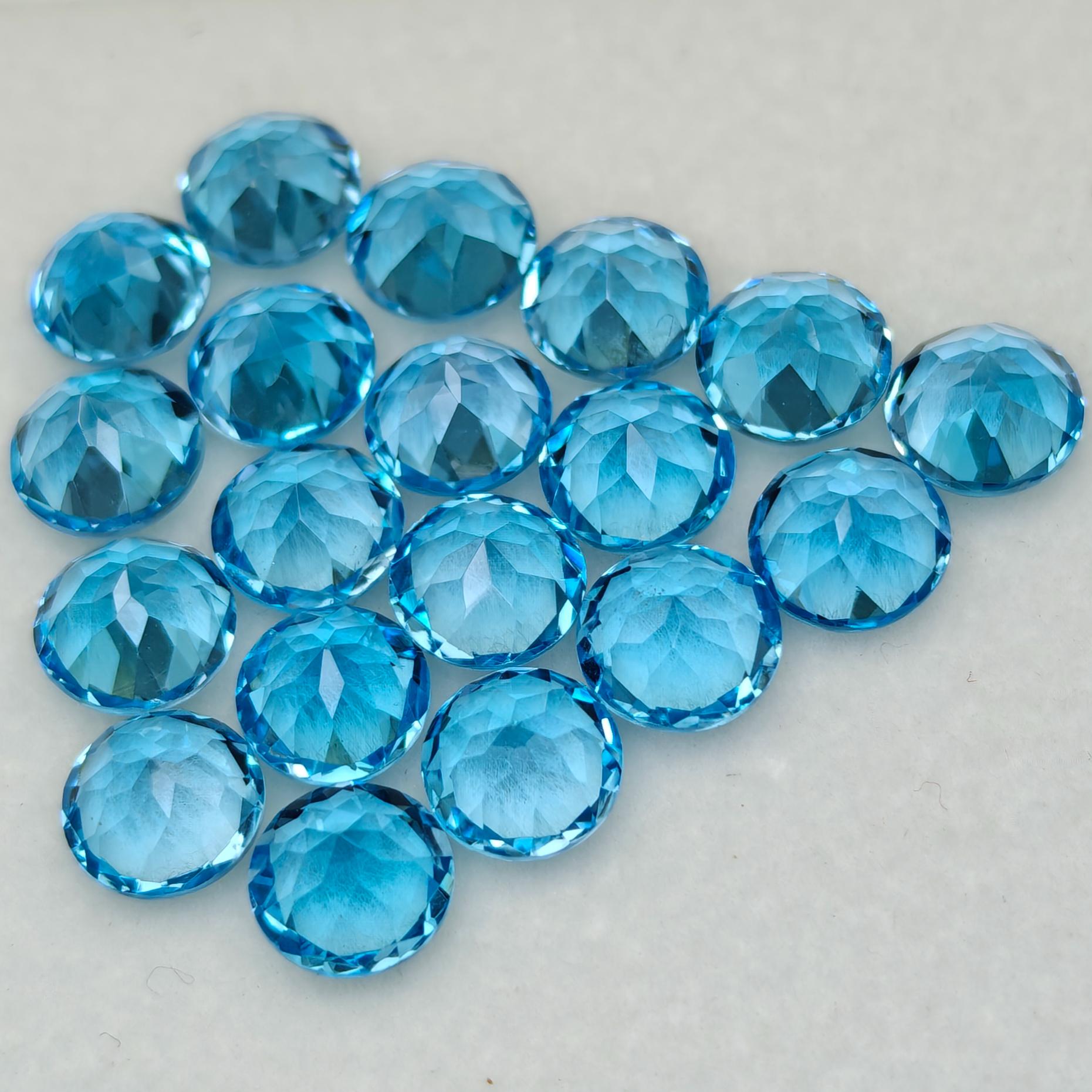 天然スイスブルー トパーズ 19 個セット、30 カラット、ラウンド